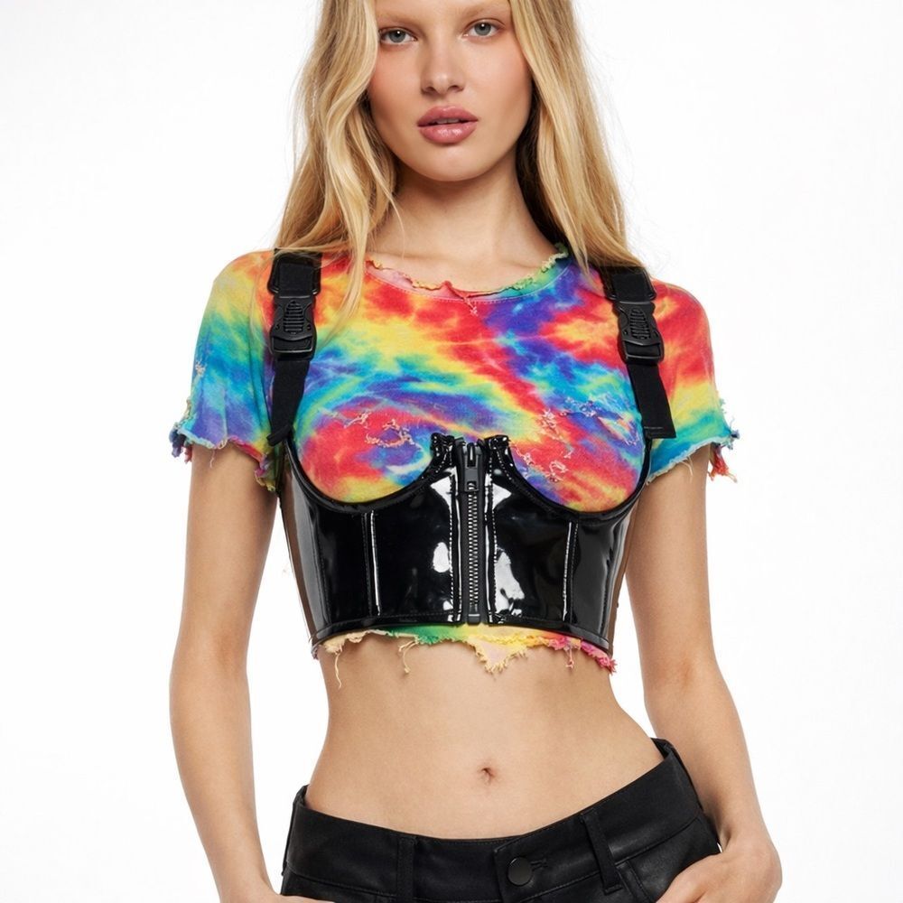 Poster Girl My Type Underbust Corset Women XXS Black Patent Y2K Rave Goth Emo